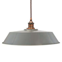 French Grey Large Chancery Painted Dome Pendant Light With Antique Copper Lamp Holder And Brown Twisted Cable - Se Home - thumbnail 1