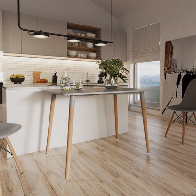 Urbn-Living Urbnliving 75Cm Height Grey Rectangle Scandi Style Kitchen Table Wooden Legs - image 1