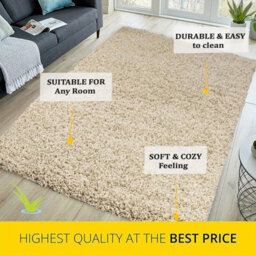 STALWART Modern Shaggy Rug - 5Cm Plush Thick Pile, Non-Slip, Soft Touch Carpet - Washable Area Rugs (Light Beige, 120X170 Cm) - thumbnail 3
