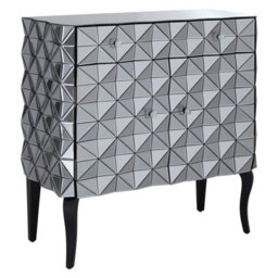 Premier Housewares Interiors By Premier Contemporary Silver Finish Cabinet, Geometric Design Storage Cabinet For Kitchen, Sideboard Wooden Cabinet - thumbnail 2