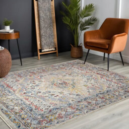 Livabliss Lillian-Washable Grey Yellow Blue Traditional Vintage Boho Living Dining Rug 200 X 275 Cm Easy Care, Non Shedding - thumbnail 2