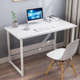 White Large Computer Desk Desktop Desk Metal Frame For Work - thumbnail 4