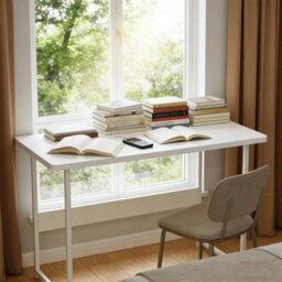 White Large Computer Desk Desktop Desk Metal Frame For Work - thumbnail 1