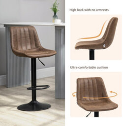 Wyld Haus Rafava Faux Leather Brown Adjustable Breakfast Bar Stools Set Of 2 - Upholstered Seats, Height 58-90Cm - thumbnail 4