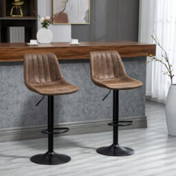 Wyld Haus Rafava Faux Leather Brown Adjustable Breakfast Bar Stools Set Of 2 - Upholstered Seats, Height 58-90Cm - thumbnail 2
