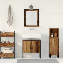 Berkfield Modern 2 Piece Bathroom Cabinet Set Old Wood Engineered Wood - thumbnail 4