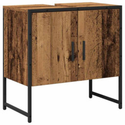 Berkfield Modern 2 Piece Bathroom Cabinet Set Old Wood Engineered Wood - thumbnail 6