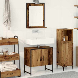 Berkfield Modern 2 Piece Bathroom Cabinet Set Old Wood Engineered Wood - thumbnail 2