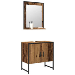 Berkfield Modern 2 Piece Bathroom Cabinet Set Old Wood Engineered Wood - thumbnail 3