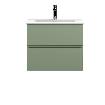 Hudson Reed Urban Satin Green Wall Hung 2 Drawer Vanity Unit And Minimalist Basin With Silent Close, 518 X 610 X 390 - image 1