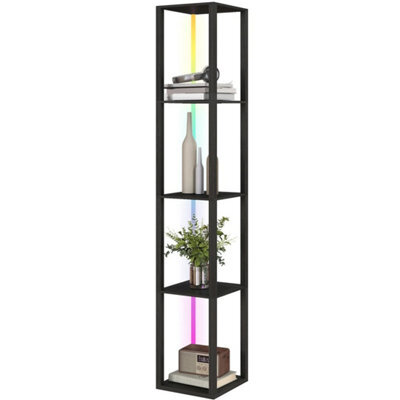 Rgb Led Floor Lamp With Shelves And Remote Control For Bedroom, Black - image 1