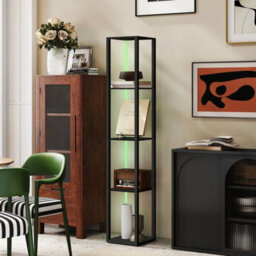Rgb Led Floor Lamp With Shelves And Remote Control For Bedroom, Black - thumbnail 4