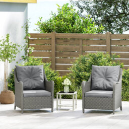 Outsunny 2 Pieces Rattan Garden Chairs, Cushioned Rattan Chairs, Dark Grey - thumbnail 9
