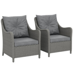 Outsunny 2 Pieces Rattan Garden Chairs, Cushioned Rattan Chairs, Dark Grey - thumbnail 2