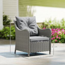 Outsunny 2 Pieces Rattan Garden Chairs, Cushioned Rattan Chairs, Dark Grey - thumbnail 3
