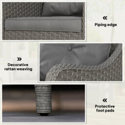 Outsunny 2 Pieces Rattan Garden Chairs, Cushioned Rattan Chairs, Dark Grey - thumbnail 7