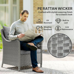 Outsunny 2 Pieces Rattan Garden Chairs, Cushioned Rattan Chairs, Dark Grey - thumbnail 4