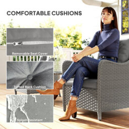 Outsunny 2 Pieces Rattan Garden Chairs, Cushioned Rattan Chairs, Dark Grey - thumbnail 5