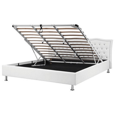Beliani Ottoman Bed Faux Leather Metz 180 X 200 Cm (Eu Super King) White - image 1