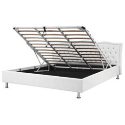 Beliani Ottoman Bed Faux Leather Metz 180 X 200 Cm (Eu Super King) White - thumbnail 1