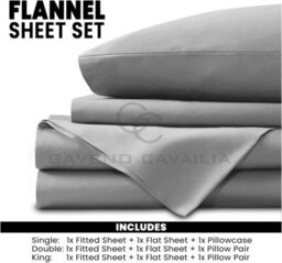 Gc Gaveno Cavailia Plain Single Bed Flannelette Sheet Set Grey Thermal Soft Sheets Full Set - Fitted Sheet +Flat Sheet +Pillowcase - thumbnail 2