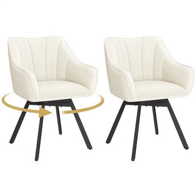 Beige 2Pcs Dining Chairs With Armrests And Backrest Modern Swivel Velvet Side Chairs - image 1