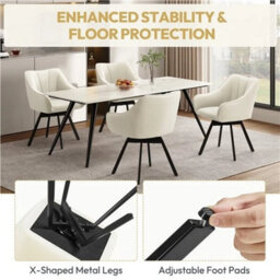 Beige 2Pcs Dining Chairs With Armrests And Backrest Modern Swivel Velvet Side Chairs - thumbnail 4