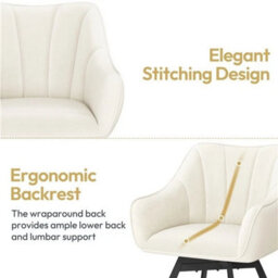 Beige 2Pcs Dining Chairs With Armrests And Backrest Modern Swivel Velvet Side Chairs - thumbnail 5