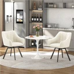 Beige 2Pcs Dining Chairs With Armrests And Backrest Modern Swivel Velvet Side Chairs - thumbnail 6