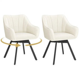 Beige 2Pcs Dining Chairs With Armrests And Backrest Modern Swivel Velvet Side Chairs - thumbnail 1