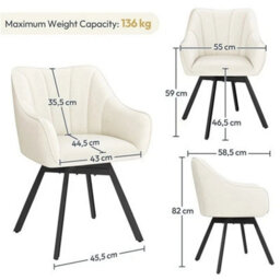 Beige 2Pcs Dining Chairs With Armrests And Backrest Modern Swivel Velvet Side Chairs - thumbnail 2