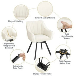 Beige 2Pcs Dining Chairs With Armrests And Backrest Modern Swivel Velvet Side Chairs - thumbnail 3