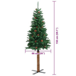 Vidaxl Slim Christmas Tree Green 150 Cm Pvc And Solid Pine Wood - thumbnail 3