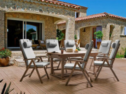 Beliani Garden Dining Set 6 Seater Amantea Premium Acacia Wood Grey Melange - thumbnail 2