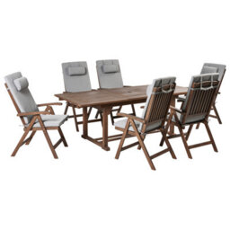 Beliani Garden Dining Set 6 Seater Amantea Premium Acacia Wood Grey Melange - thumbnail 1