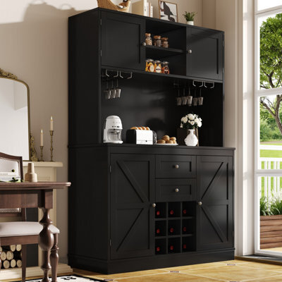 Btm Tall Kitchen Cabinet With Adjustable Shelves, Wine Rack, 4 Doors ...