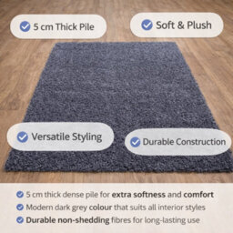 Uetian Dark Grey Shaggy Rug Thick Pile Soft Carpet For Living Room Bedroom (160X230 Cm) - thumbnail 5