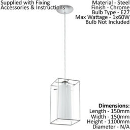 Elegant Chrome Plated Pendant Ceiling Light With Clear Satin Glass Shade - thumbnail 2