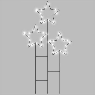 Pegdev - Pdl - Christmas Pre Lit 3 Star Cluster With 30 Warm White Micro Leds Battery Timer Outdoor Decoration Black Frame - image 1