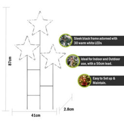 Pegdev - Pdl - Christmas Pre Lit 3 Star Cluster With 30 Warm White Micro Leds Battery Timer Outdoor Decoration Black Frame - thumbnail 2