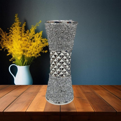 DEENZ Crushed Diamond Stunning Silver Crystal Silver Ceramic Vase Sparkly 36Cm
