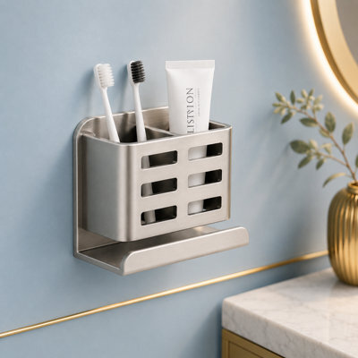 Bathroom Shelf, Punch Free Single Tier Storage Organizer, Grey - image 1