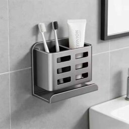 Bathroom Shelf, Punch Free Single Tier Storage Organizer, Grey - thumbnail 3