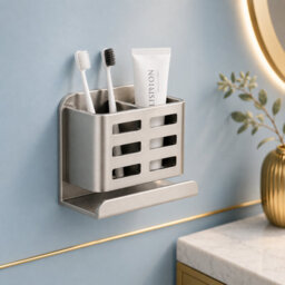 Bathroom Shelf, Punch Free Single Tier Storage Organizer, Grey - thumbnail 1