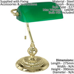 Elegant 2-Pack Brass Table Lamps With Green Glass Shade - thumbnail 2