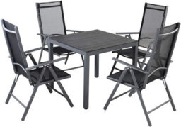 Casaria Dark Grey Aluminium 4 Seater Garden Dining Set 80X80Cm Wpc Table - thumbnail 1