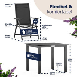 Casaria Dark Grey Aluminium 4 Seater Garden Dining Set 80X80Cm Wpc Table - thumbnail 3