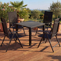 Casaria Dark Grey Aluminium 4 Seater Garden Dining Set 80X80Cm Wpc Table - thumbnail 2