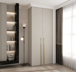 Arte Elegant Cashmere Como 3 Hinged Door Wardrobe H2460mm W1000mm D500mm, Two Doors, Eight Shelves, Hanging Rail, Gold Vertical Handles - thumbnail 2