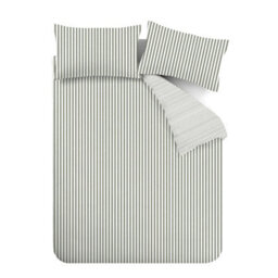 Catherine Lansfield Brushed Stripe Cotton Reversible Super King Duvet Cover Set With Pillowcases Green - thumbnail 5